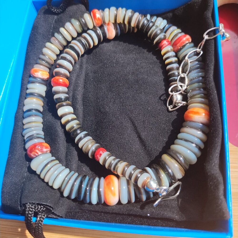 Jay King DTR mine finds black shell, Spiny oyster necklace 925 Sterling NIB  Ver